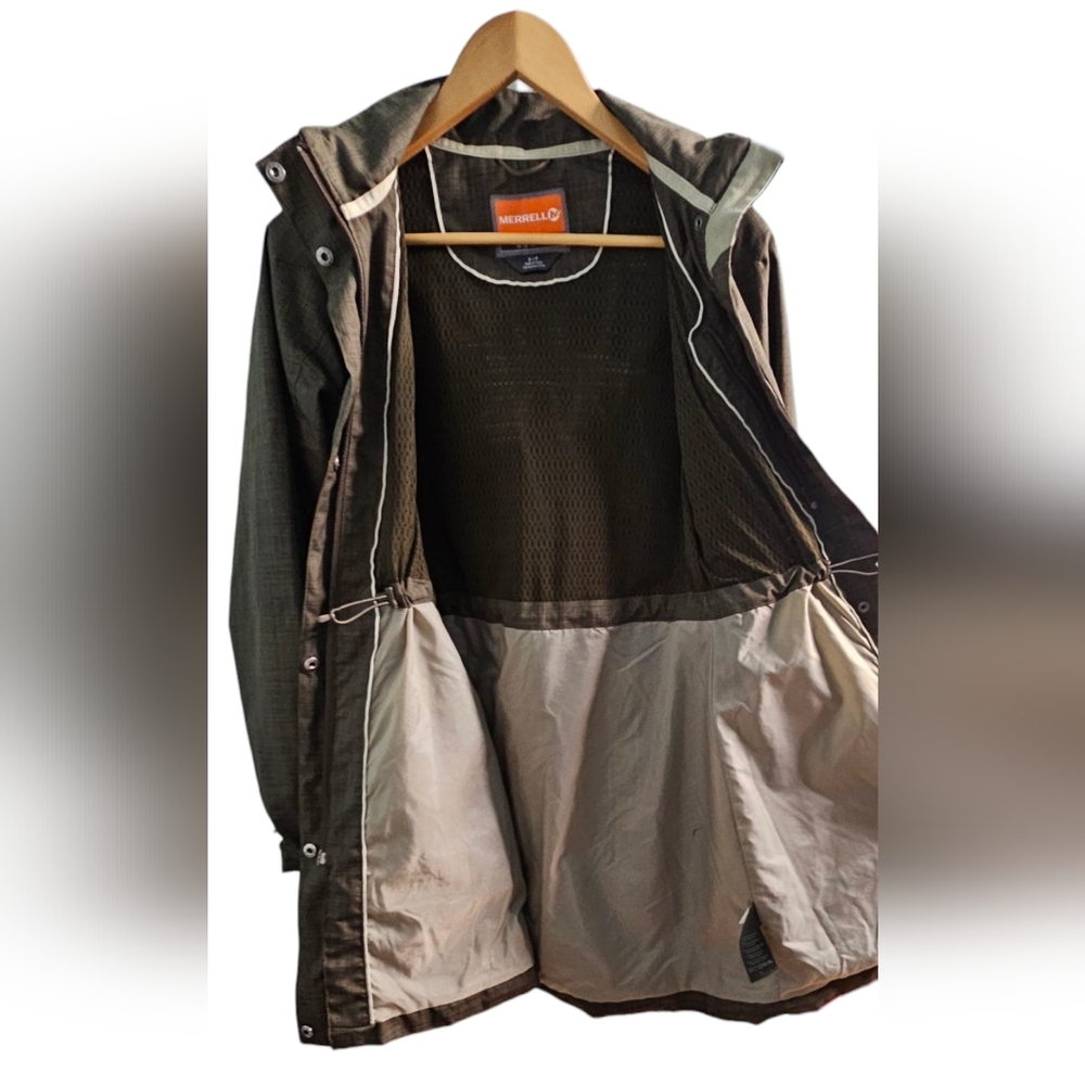 Merrell Opti-Shell Water Resistant Hooded Rain Jacket Removable Hood Adjustable - Picture 2 of 12